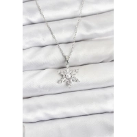 316L Çelik Zincir Gümüş Renk Kar Tanesi Model Zirkon Taşlı Kadın Kolye