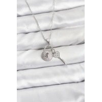 316L Çelik Zincir Gümüş Renk Kilit Anahtar Model Zirkon Taşlı Kadın Kolye