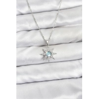 316L Çelik Zincir Gümüş Renk Kutup Yıldızı Model Zirkon Taşlı Kadın Kolye