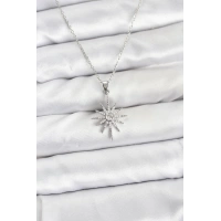 316L Çelik Zincir Gümüş Renk Kutup Yıldızı Model Zirkon Taşlı Kadın Kolye