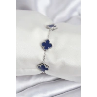 316L Çelik Zincir Gümüş Renk Lacivert Yonca Kadın Bileklik