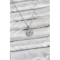 316L Çelik Zincir Gümüş Renk Lotus Model Zirkon Taşlı Kadın Kolye
