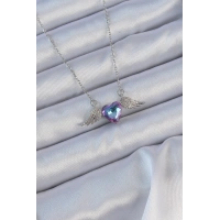 316L Çelik Zincir Gümüş Renk Mavi Mor Zirkon Taşlı Kanatlı Kalp Kolye