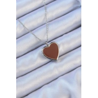 316L Çelik Zincir Gümüş Renk Mineli İçi Açılan Kalp Kolye