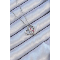 316L Çelik Zincir Gümüş Renk Mineli Kelebek Figür Zirkon Taşlı Kalp Kolye