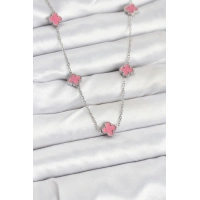 316L Çelik Zincir Gümüş Renk Pembe Baby Boy Yonca Kadın Kolye