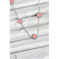 316L Çelik Zincir Gümüş Renk Pembe Baby Boy Yonca Kadın Kolye
