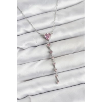 316L Çelik Zincir Gümüş Renk Pembe Kalp Kadın Kolye