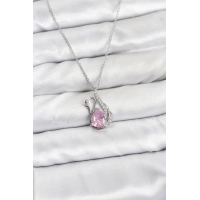 316L Çelik Zincir Gümüş Renk Pembe Kuğu Model Zirkon Taşlı Kadın Kolye