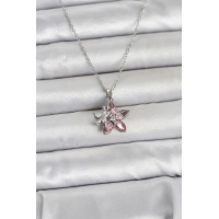 316L Çelik Zincir Gümüş Renk Pembe Lotus Model Kadın Kolye