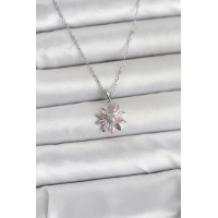 316L Çelik Zincir Gümüş Renk Pembe Papatya Model Kadın Kolye