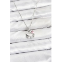 316L Çelik Zincir Gümüş Renk Pembe Taş Detaylı Çelenk Model Kadın Kolye