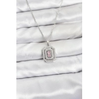 316L Çelik Zincir Gümüş Renk Plaka Model Zirkon Taşlı Kadın Kolye