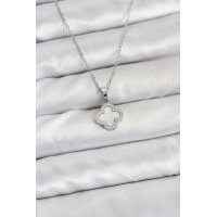 316L Çelik Zincir Gümüş Renk Sedefli Yonca Kadın Kolye