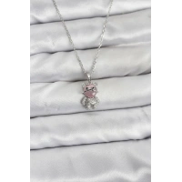 316L Çelik Zincir Gümüş Renk Teddy Bear Model Zirkon Taşlı Kadın Kolye