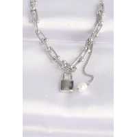 316L Çelik Zincir Gümüş Renk Zincirli Love Yazılı Kilit Kolye