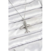 316L Çelik Zincir Gümüş Renk Uçak Model Kadın Kolye