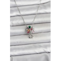 316L Çelik Zincir Gümüş Renk Uçan Balon Ev Figür Kadın Kolye