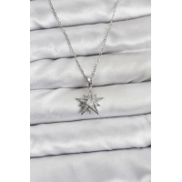 316L Çelik Zincir Gümüş Renk Yıldız Model Zirkon Taşlı Kadın Kolye