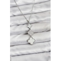 316L Çelik Zincir Gümüş Renk Yonca Detaylı Zirkon Taşlı Kadın Kolye