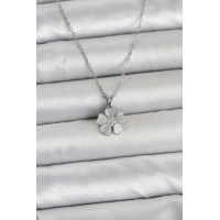 316L Çelik Zincir Gümüş Renk Yonca Model Kadın Kolye