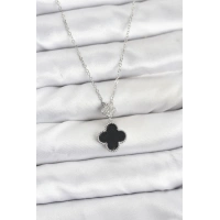 316L Çelik Zincir Gümüş Renk Yonca Model Zirkon Taşlı Kadın Kolye