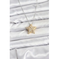 316L Çelik Zincir Gümüş Renk Zincirli Gold Yıldız Model Kadın Kolye
