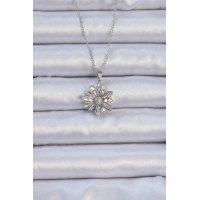 316L Çelik Zincir Gümüş Renk Zirkon Taşlı Çiçek Kolye