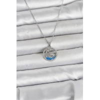 316L Çelik Zincir Gümüş Renk Zirkon Taşlı Deniz Temalı Kadın Kolye