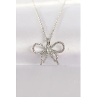 316L Çelik Zincir Gümüş Renk Zirkon Taşlı Fiyonk Kolye