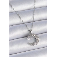 316L Çelik Zincir Gümüş Renk Zirkon Taşlı Hilal Model Kadın Kolye