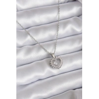 316L Çelik Zincir Gümüş Renk Zirkon Taşlı Kalp Model Kadın Kolye