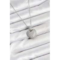 316L Çelik Zincir Gümüş Renk Zirkon Taşlı Kalpli Kadın Kolye