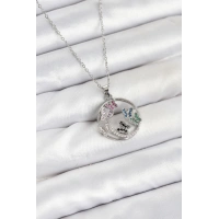 316L Çelik Zincir Gümüş Renk Zirkon Taşlı Kelebekli Kadın Kolye