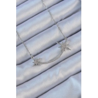 316L Çelik Zincir Gümüş Renk Zirkon Taşlı Kutup Yıldızı Kolye