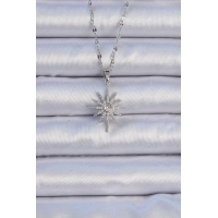316L Çelik Zincir Gümüş Renk Zirkon Taşlı Kutup Yıldızı Kolye
