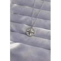 316L Çelik Zincir Gümüş Renk Zirkon Taşlı Kutup Yıldızı Kolye