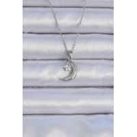 316L Çelik Zincir Gümüş Renk Zirkon Taşlı Sallantılı Ay Yıldız Kolye