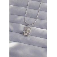 316L Çelik Zincir Gümüş Renk Zirkon Taşlı Tarot Kolye