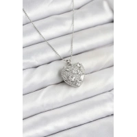 316L Çelik Zincir Gümüş Zirkon Taşlı Kalpli Kadın Kolye