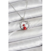 316L Çelik Zincir Gümüş Zirkon Taşlı Yılbaşı Tema Kadın Kolye