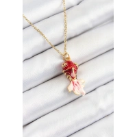 316L Çelik Zincir Kırmızı Balık Model Gold Renk Kadın Kolye