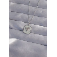 316L Çelik Zincir Mermer Desenli Gümüş Renk Zirkon Taşlı Kalp Model Kolye