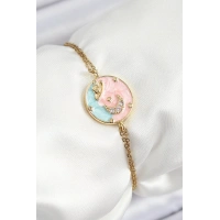 316L Çelik Zincir Mineli Sanatsal Portre Zirkon Taşlı Gezegen Model Gold Renk Kadın Bileklik