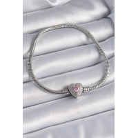 Pirinç Zirkon Taşlı Kalp Figür Charm Model Kadın Bileklik