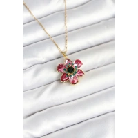 316L Çelik Zincirli Pembe Çiçek Model Kadın Kolye