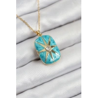 316L Çelik Zirkon Taşlı Açılabilr Kapaklı Kutup Yıldzı Model Gold Renk Kadın Kolye