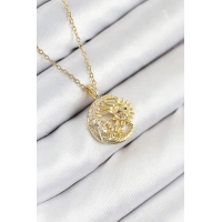 316L Çelik Zirkon Taşlı Ay Ve Güneş Model Gold Renk Kadın Kolye
