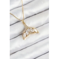 316L Çelik Zirkon Taşlı Balık Kuyruğu Model Gold Renk Kadın Kolye