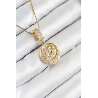 316L Çelik Zirkon Taşlı Çember Model Gold Renk Kadın Kolye